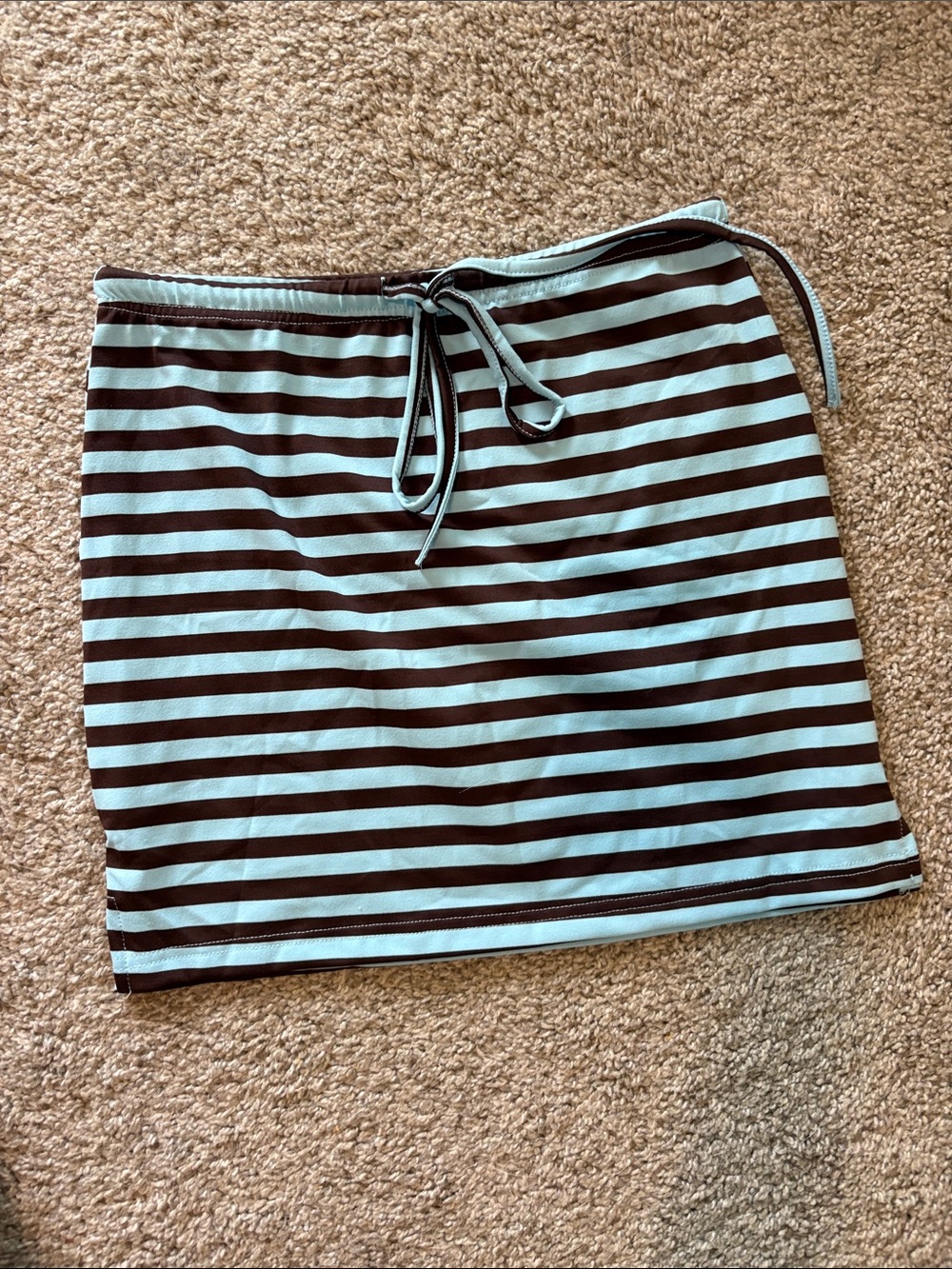 Striped Tie-Waist Mini Skirt in Light Blue and Brown